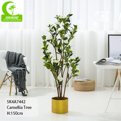 150cm Durable Artificial Ficus Tree . Artificial Camellia Tree With White Flower