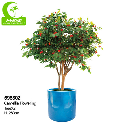 Flame Retardant 280cm Artificial Camellia Tree , Indoor Silk Trees Durable