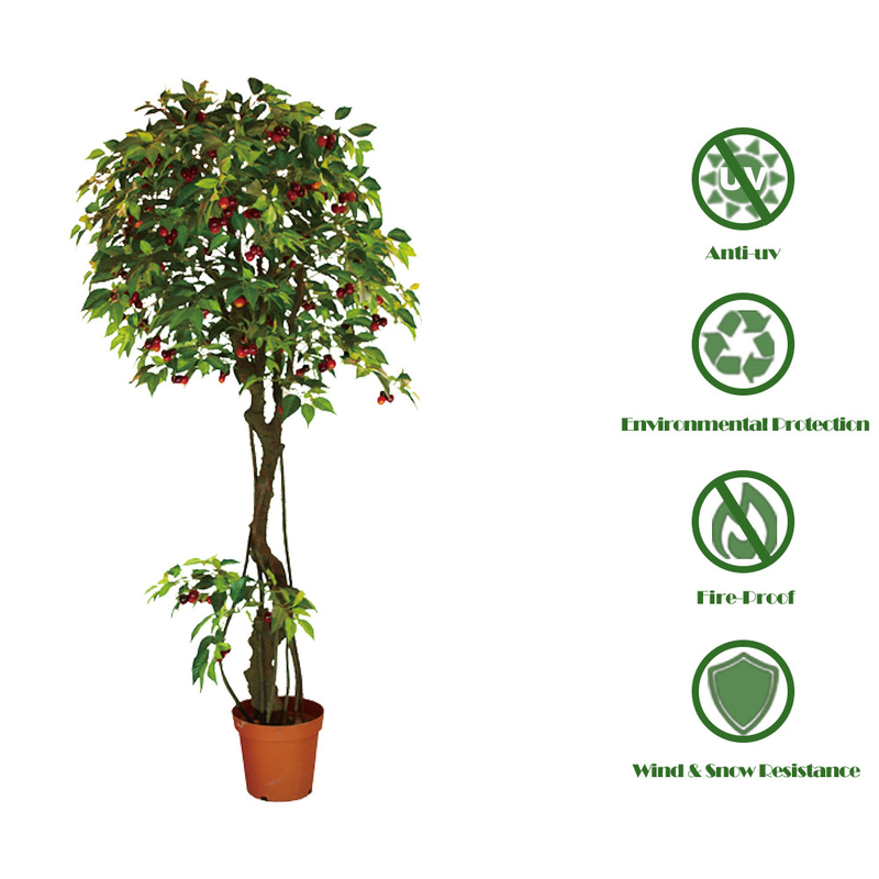 Custom Size 200cm Cherry Artificial Landscape Trees With Fruits Green