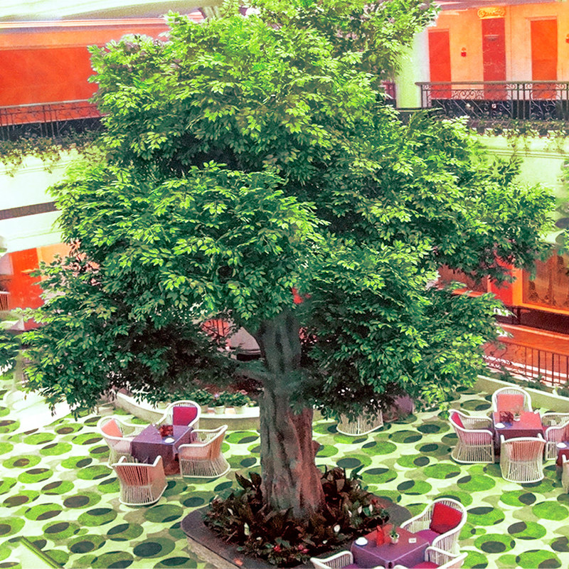 Real Touch Artificial Banyan Tree PU Evergreen Leaves Highly Simulated