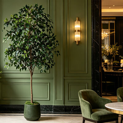 Realistic D-Style Artificial Stereo Ficus Tree | Custom Flame Retardant & UV Resistant Fake Banyan Plant, 120/140/180cm, Uniform Packaging with Black Pot for Commercial & Home Interior Decor