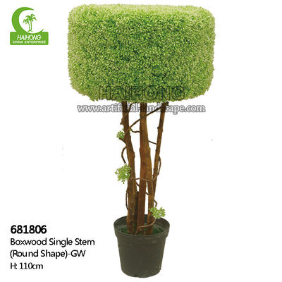 Wiind Resistance 110cm Artificial Boxwood Tree , Fake Topiary Plants Round Shape